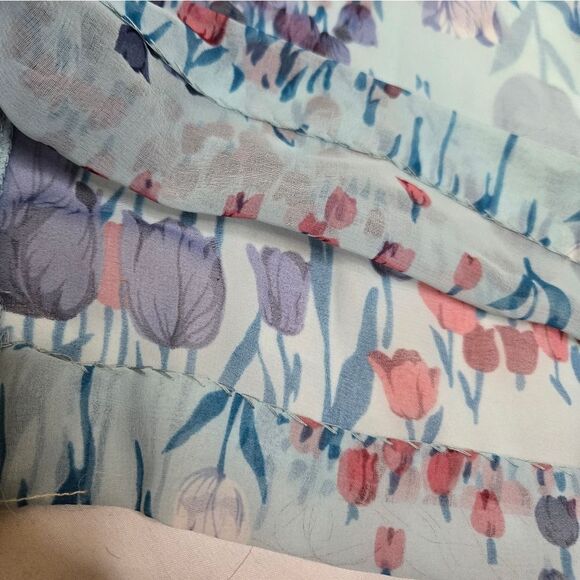 VINTAGE 70s sheer floral disco pointed collar button up top blouse deadstock S - Picture 8 of 10